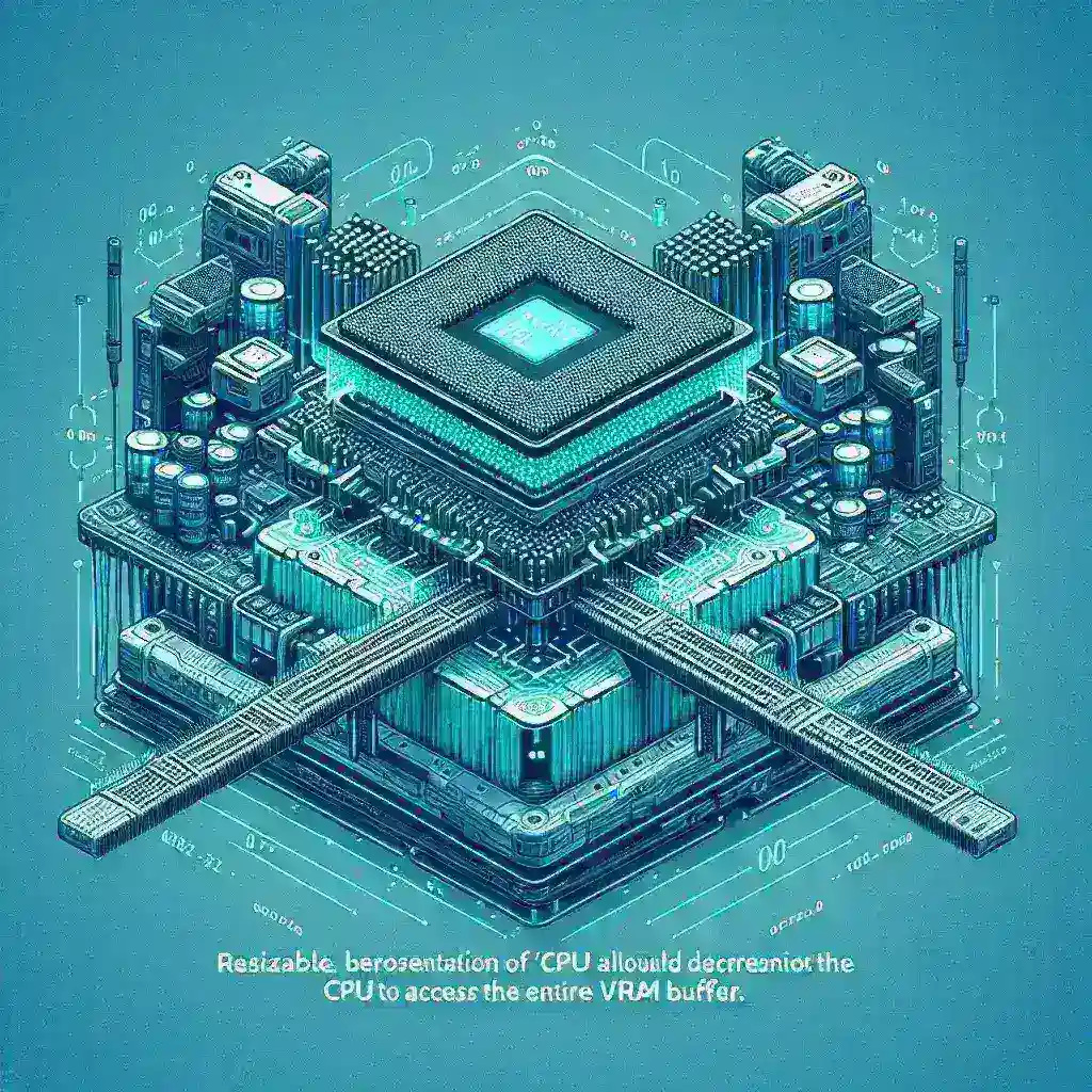 Alt text: "Gráfico explicativo sobre cómo ResizableBAR mejora el acceso de la CPU a la VRAM, ilustrando su impacto en el rendimiento de juegos y aplicaciones gráficas."