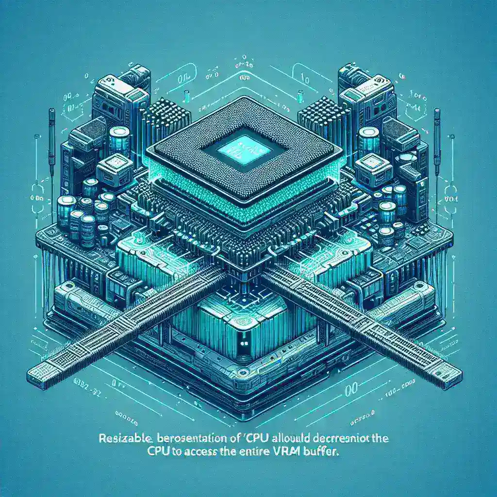 Alt text: "Gráfico explicativo sobre cómo ResizableBAR mejora el acceso de la CPU a la VRAM, ilustrando su impacto en el rendimiento de juegos y aplicaciones gráficas."