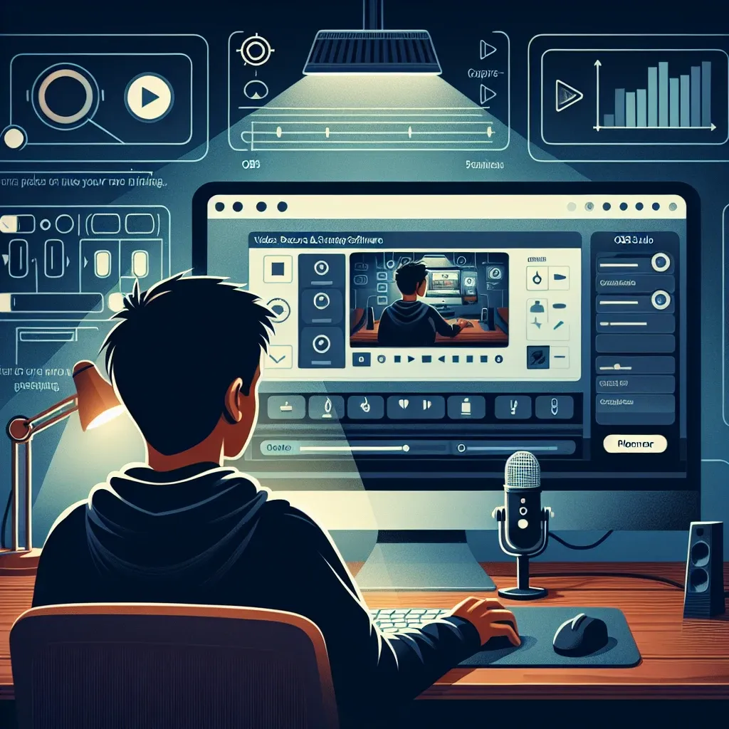 "Uso de OBS Studio en la grabación de tutoriales: interfaz de usuario y configuración, con herramientas y opciones destacadas para capturar video de alta calidad."