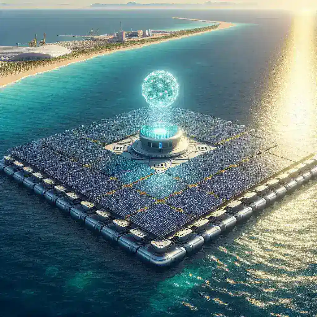 "Planta solar flotante de Iberdrola en Valencia, destacando la integración de inteligencia artificial para optimizar la producción de energía renovable"